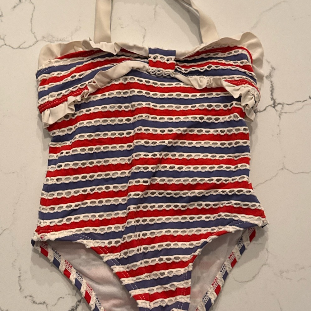 Janie and Jack Red, Blue, and Cream Striped One Piece